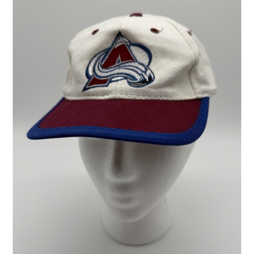 VTG 90s Fresh Caps NHL Colorado Avalanche Cap White Maroon Logo Juniors Hat